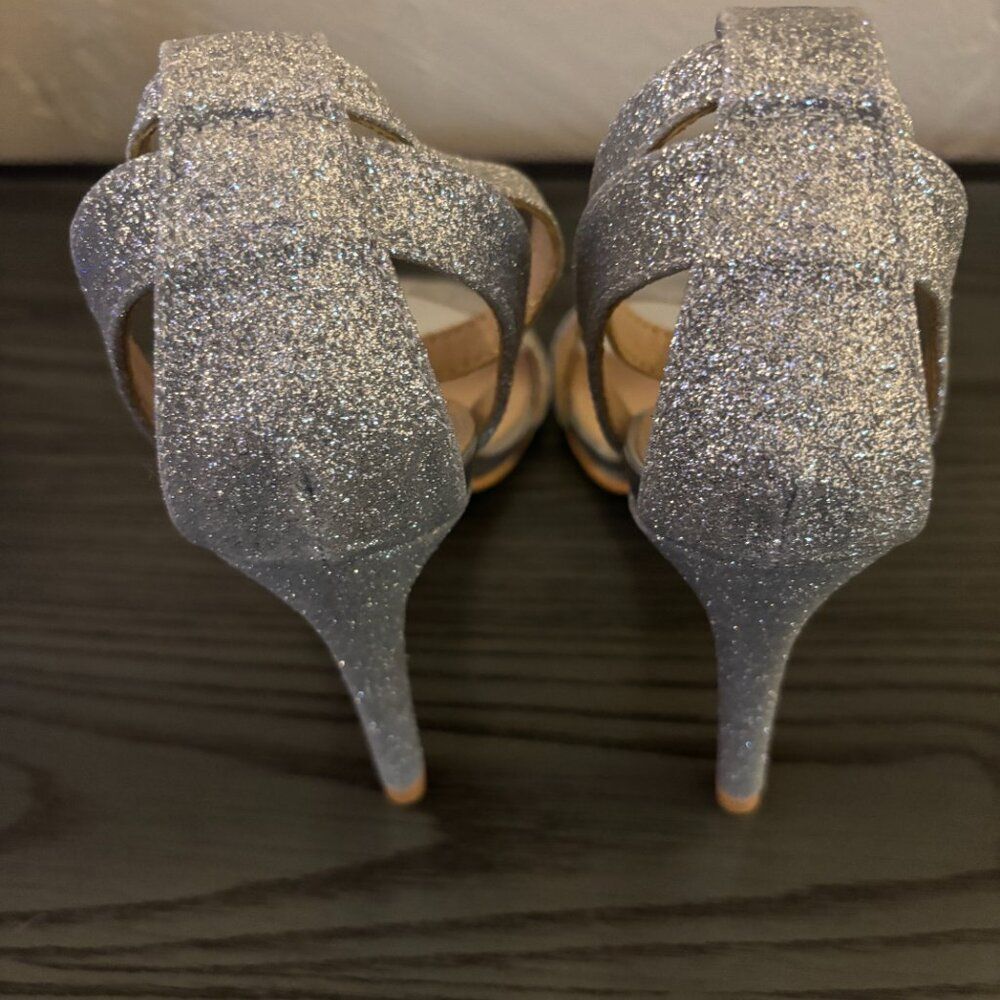 Women's Silver Glitter Fashion Stilettos Open Toe Pump Heel - Size 6 - 1160 - Picture 2 of 3